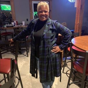 Blue & Green Plaid Twill Fir &Flare Trench Coat